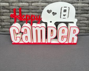 3D-geprint bordje 'Happy Camper' | Camperdecoratie | Caravan cadeau | Campingdecoratie | Woonaccessoire voor camper | Cadeau voor reisliefhebbers | Vanlife decoratie