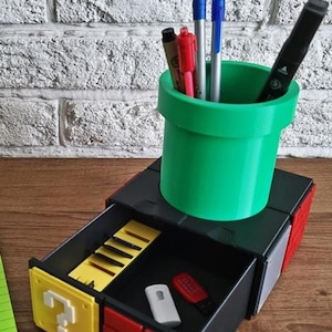 Gaming Stiftehalter aus PLA, 3D-Druck mit Fragezeichen-Block, Pflanztopf-Funktion, 10 × 10 × 10 cm