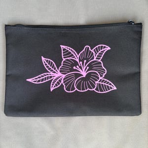 Cosmetic bag with flower – Hibiscus makeup bag – Floral toiletry bag gift for women – Handmade pouch beauty bag