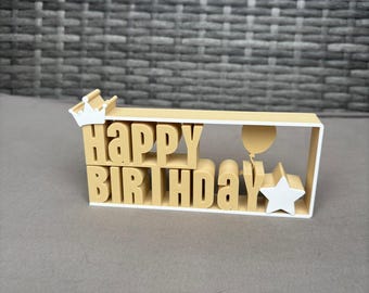 Happy Birthday-decoratie – 3D-letters met kroon en ster – cadeau-idee