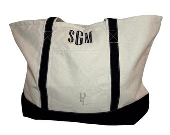 Personalized monogramed canvas tote bag