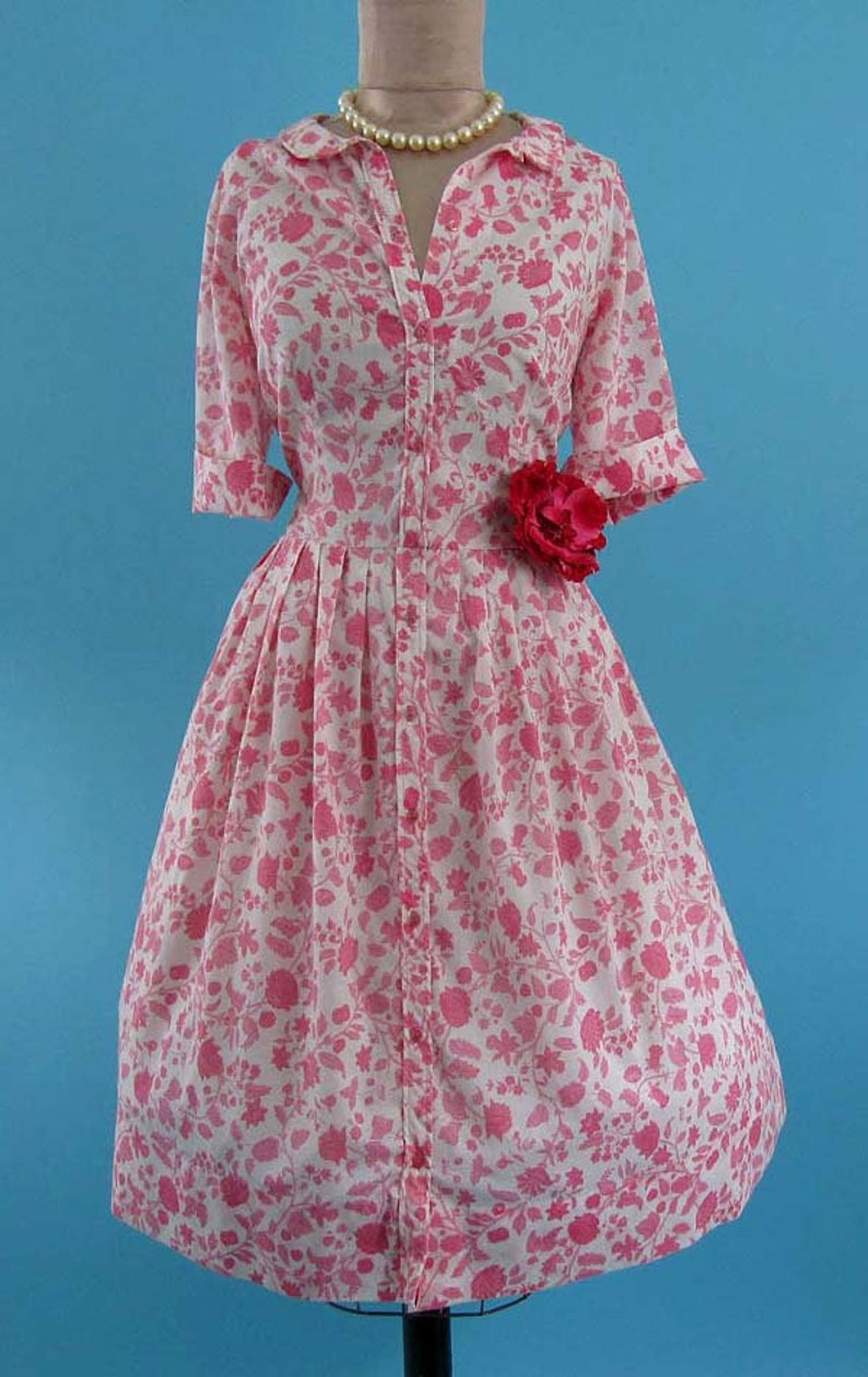 Vintage 1950's 50's Sheer Pink Floral dress