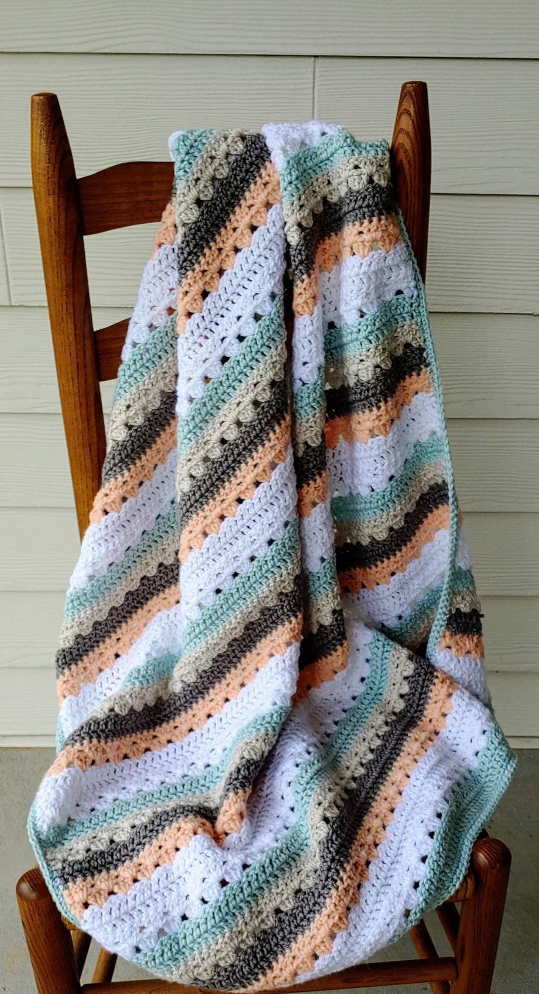 Crochet Granny Stripe Baby Afghan Baby Blanket Handmade, Custom Colors