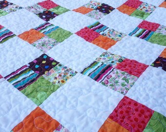Four Square Baby Quilt, Modern Patchwork, Gender Neutral