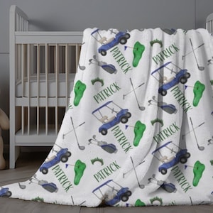 Custom Golf Blanket Baby Boy, Personalized Gift for Baby Boy, Golf Blanket with Name, Minky Blanket Boy Golf, Custom Infant Golf Swaddle