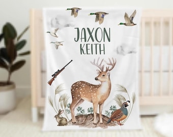 Hunting Blanket, Personalized Hunting Baby Blanket, Hunting Nursery Decor, Hunting Theme Boy Blanket, Deer Blanket Baby Boy, Toddler Blanket