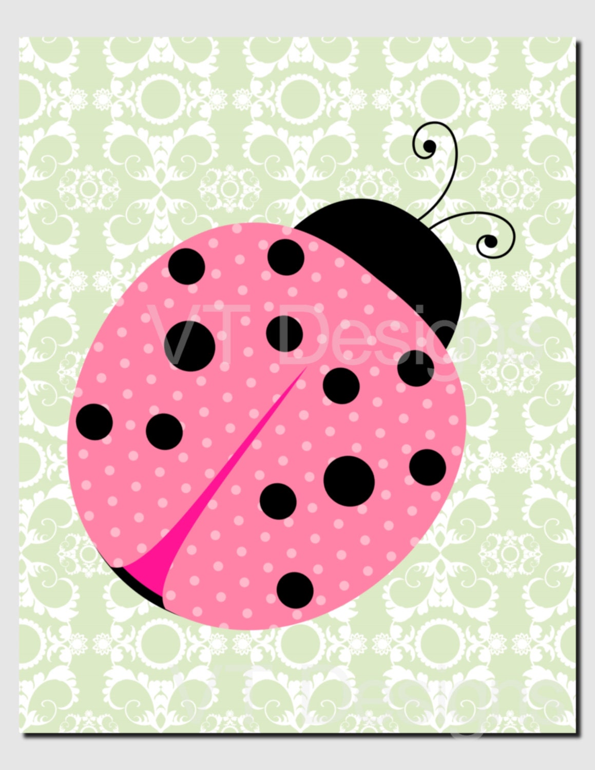 Ladybug Wall Art Baby Girl Nursery Art Pink Green Nursery Etsy