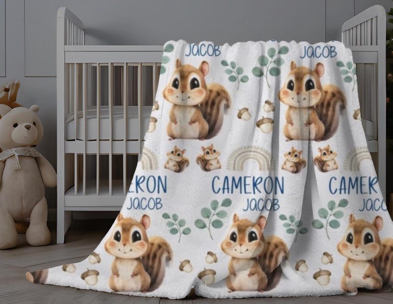Chipmunk Blanket Baby Boy, Personalized Chipmunk Swaddle Blanket