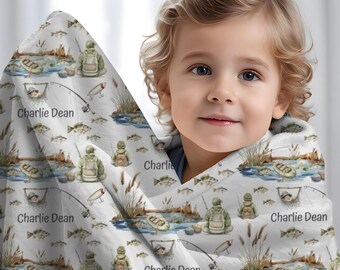 Fishing Blanket Baby Boy, Personalized Fishing Swaddle, Adventure Nursery Decor, Father and Son Fishing Blanket, Boy Blanket with Name