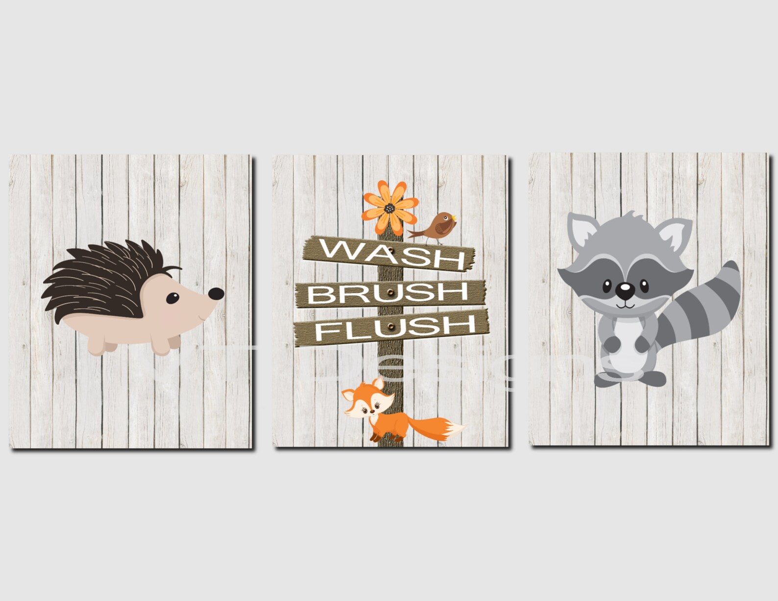 Fox Bathroom Art Woodland Bathroom Wash Brush Flush Kids Etsy