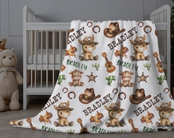 Western Baby Blanket, Personalized Cowboy Blanket, Custom Baby Minky Blanket, Western Nursery, Baby Boy Western Cowboy Blanket
