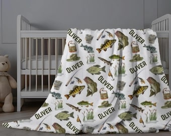 Custom Fishing Swaddle Personalized Baby Blanket Fishing Nursery Decor Baby Name Blanket Bass Fishing Infant Gift Boy Blanket with Name