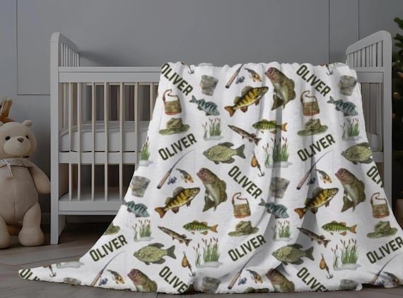 Custom Fishing Swaddle Personalized Baby Blanket Fishing Nursery Decor Baby Name Blanket Bass Fishing Infant Gift Boy Blanket with Name