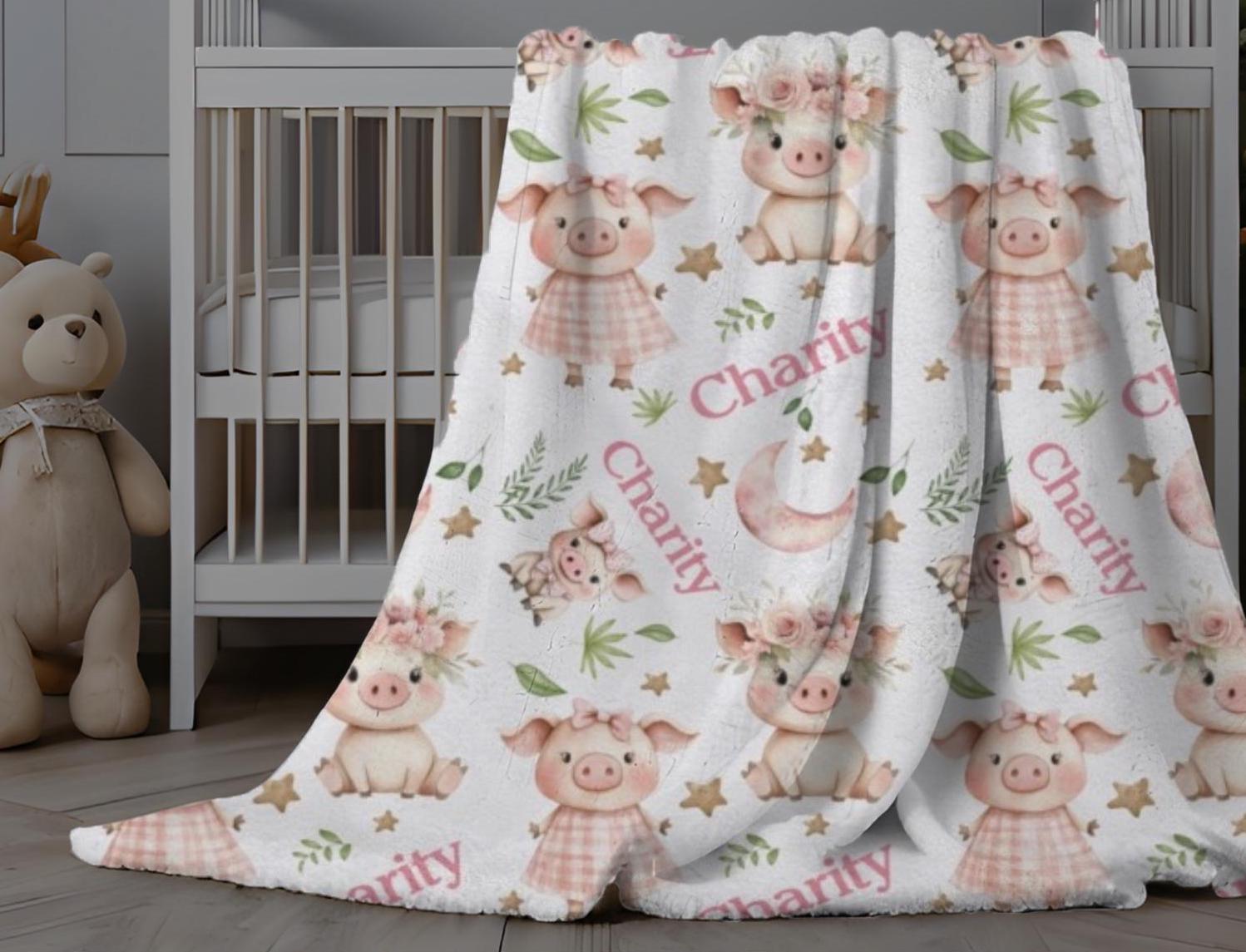 Yeshop Personalized Baby Blanket Cute Pig Pink Floral Custom Nursery Swaddling Blankets 30x40 Inches For Baby Boy Girl With Name For Baby Shower Birthday