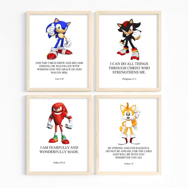 Kids Bible Verse Wall Art, Sonic the Hedgehog, Printable, Scripture Prints for Kids, Boy Room Decor, Christian Child Decor, Child Room Decor