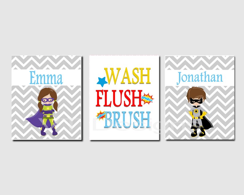 Superhero Bathroom Art Brothers Bathroom Decor Kids Bathroom Etsy