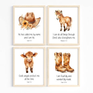Western BOHO-kinderdagverblijfafdrukken, kinderkunst aan de muur bijbelvers, cowgirl-afdrukken, schriftafdrukken voor kinderen, meisjeskamerinrichting, zondagsschool, afdrukbaar