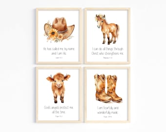 Western BOHO nursery prints, Kids Bible verse wall art, Cowgirl prints, Scripture prints for kids, Girl room decor, Sunday school, Printable