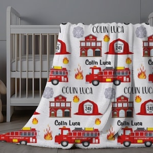 Baby Boy Firetruck Blanket, Personalized Fireman Blanket Boy, Baby Name Minky Blanket, Boy Name Blanket, Baby Boy Swaddle, Baby Shower Gift