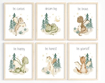 Dragon nursery art, Dragon prints, Mythical creatures, Fairytale baby dragons, Nursery printable art set, Boy nursery decor, Dragon painting