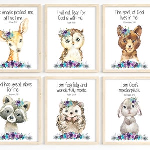 Kids Bible Verse Wall Art, Woodland Animal Wall Art, Christian Nursery ...