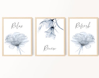 Bathroom Decor, Relax Renew Refresh, Guest Bathroom, Master Bathroom Decor, Modern Farmhouse Bathroom, Gray Bathroom Prints, Set of 3