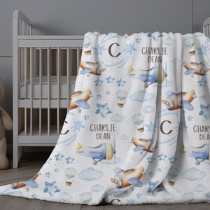 Airplane Blanket with Name, Personalized Baby Gift, Custom Airplane Minky, Personalized Infant Swaddle, Baby Shower Gift, Newborn Gift