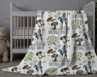 Puppy Dog Blanket Personalized, Baby Boy Name Blanket, Boy Blanket with Dogs, Custom Minky Blanket, Personalized Infant Swaddle Dog