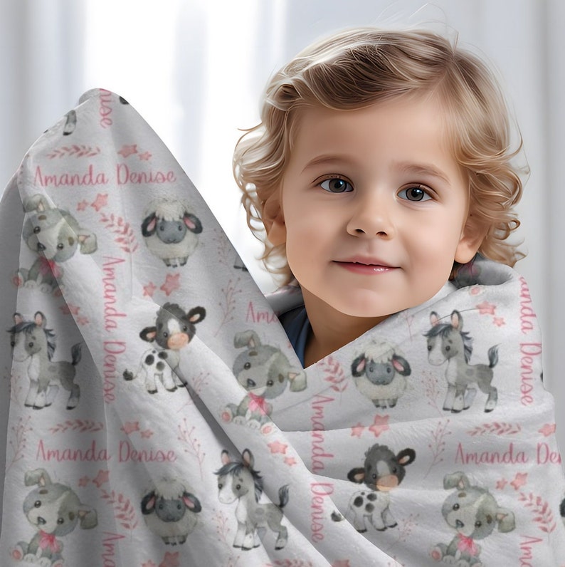 Farm Animal Baby Girl Blanket, Farm Animal Baby Swaddle, Personalized