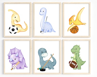 Afdrukbare kunstset kinderkamer, DIY kinderdagverblijf inrichting, dinosaurusafdrukken, sport kinderdagverblijf kunst, jongenskamer inrichting, dinosaurus kinderkamer jongen, kunst aan de muur sport