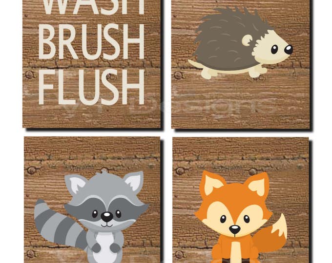 Woodland Bathroom Decor Kids Bathroom Art Woodland Woodland Etsy