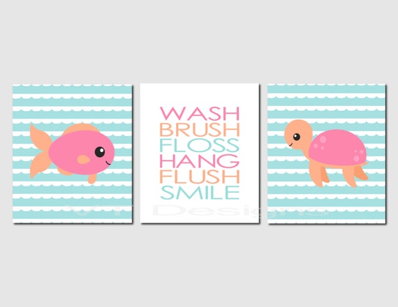 Kids Bathroom Art Ocean Animals Bathroom Decor Wash Brush Etsy
