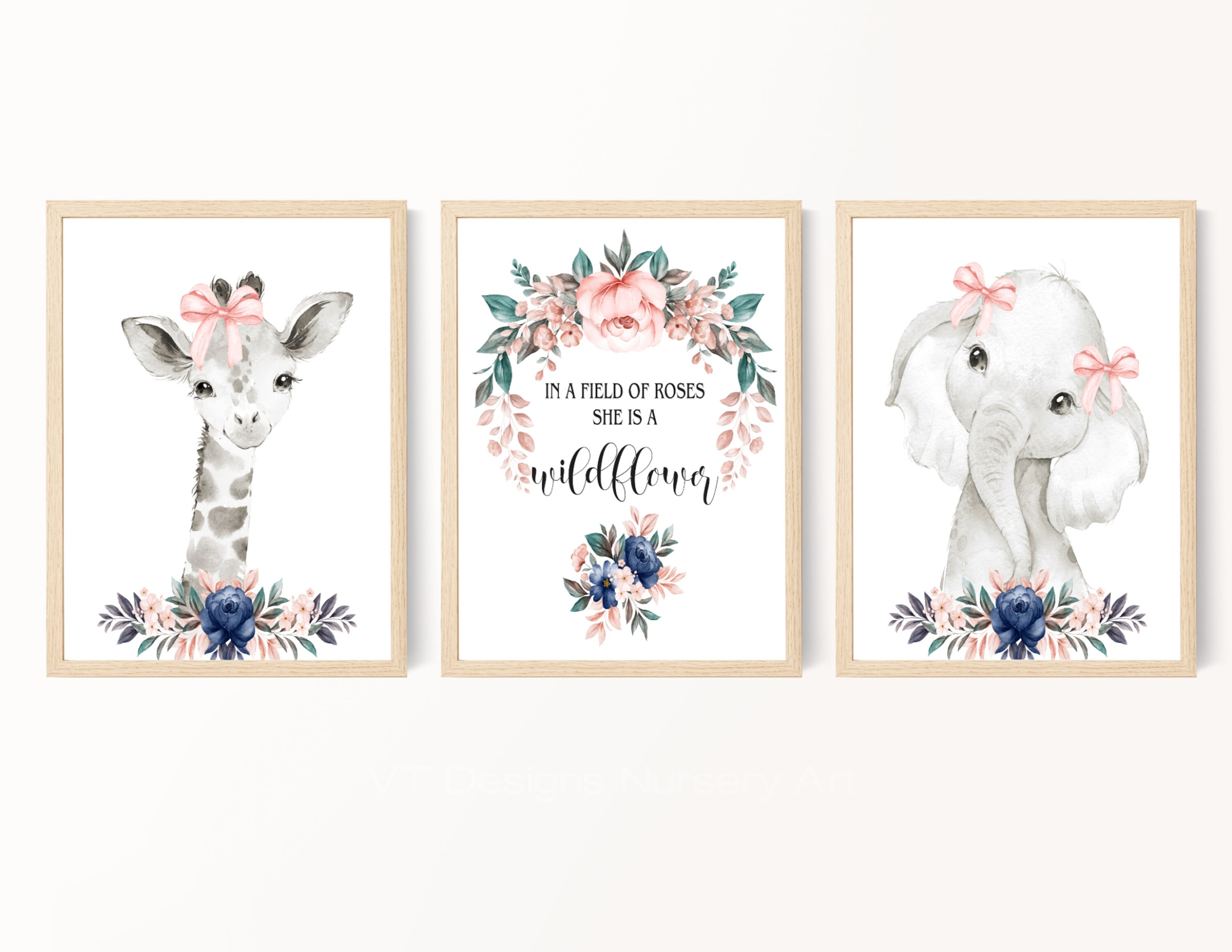 Blush Navy Nursery Decor Safari Animals Baby Girl Nursery Etsy
