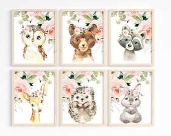 Wald Poster, Mädchen Druck, Wald Mädchen Druck, Mädchen Wald Poster, Wald Mädchen Druck. Floral Tier Kinderzimmer Drucke, 6er-Set zum Ausdrucken