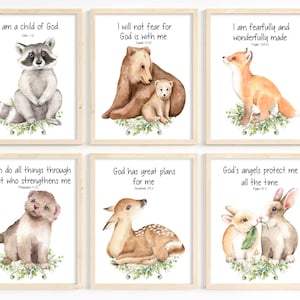 Kids Bible Verse Wall Art, Woodland Nursery Art, Scripture Verse for Kids, Gender Neutral Nursery Art, Woodland Animals Nursery, Printable