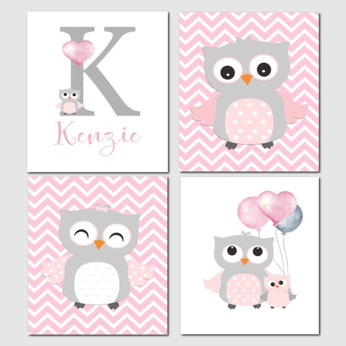 Owl Nursery Wall Art Pink Gray Baby Girl Nursery Owl Wall Etsy