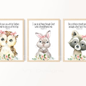 Kid&#39;s Bible Verse Prints, Woodland Animal Prints, Christian Wall Decor, Nursery Decor, Sunday School Decor, Scripture Prints, Printable