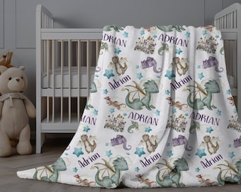 Dragon Blanket Baby Boy, Personalized Boy Blanket Dragons, Personalized Baby Name Blanket, Custom Minky Blanket, Dragon Swaddle Baby Boy