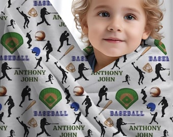 Baseball Blanket for Kids, Personalized Baby Blanket, Newborn Baseball Swaddle, Sports Blanket with Name, Personalized Birthday Gift Boy