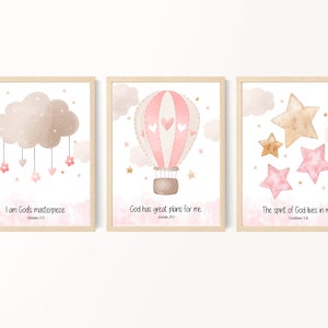 Kid&#39;s Bible Verse Prints, Christian Nursery Wall Art, Girl Room Decor, Sunday School Decor, Scripture Prints, Pink Nursery Art, Printable