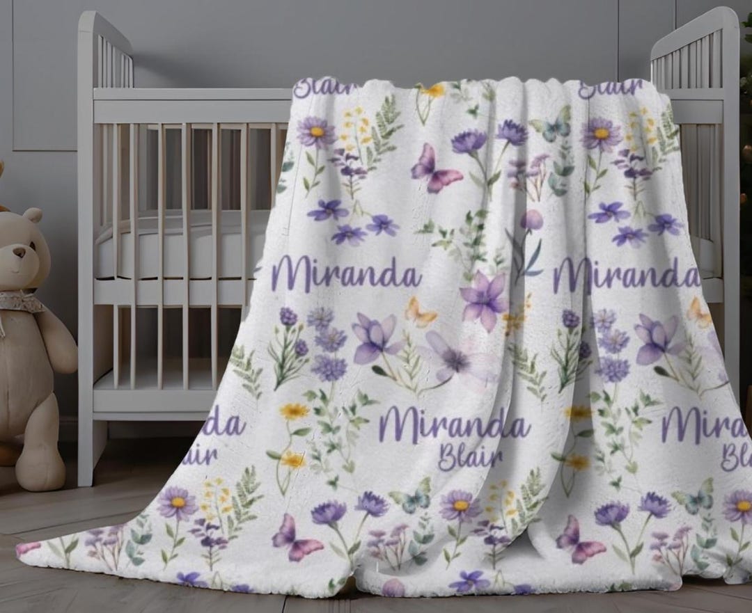 Soft Baby Blanket – Purple Teddy Bear Print - Light Green main image 1