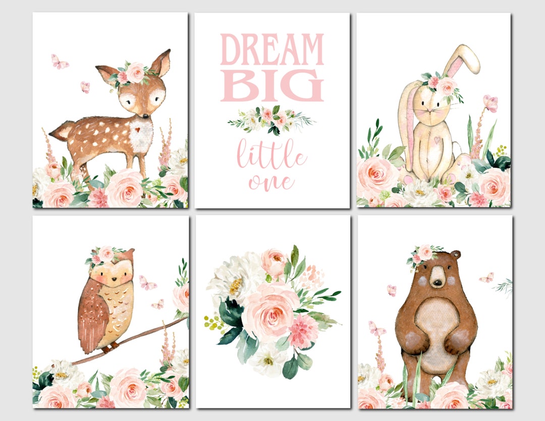 Woodland Nursery Decor, Woodland Animals Wall Art, Girl Room Decor ...