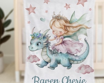 Personalized Girl Dragon Blanket, Baby Blanket Girl Dragon, Toddler Girl Gift, Dragon Nursery Girl, Kids Name Blanket Dragon, Fairytale