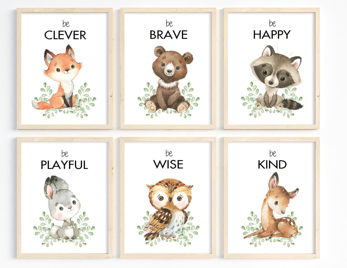 Gender Neutral Nursery Art Woodland Animals Boy Nursery Art Etsy