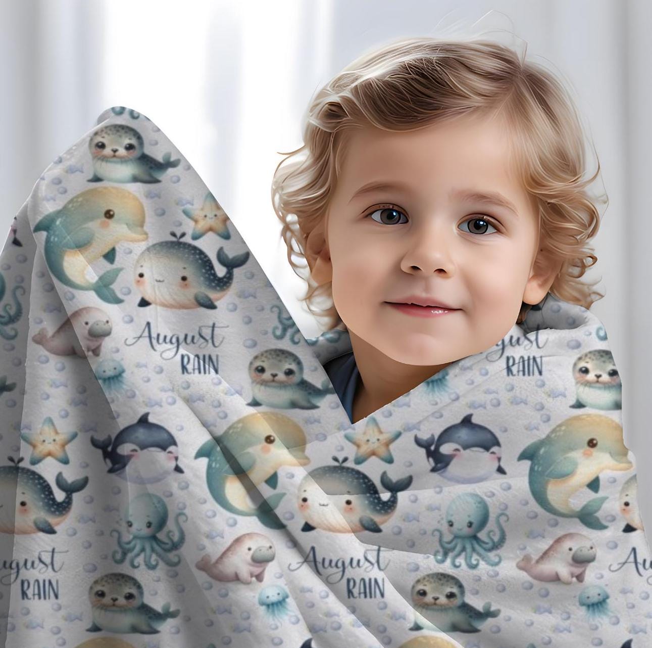 Personalized Baby Blanket Ocean Animals, Name Blanket Under the Sea ...