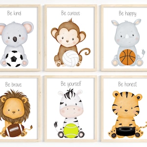 Animal sports nursery art, Nursery sports decor, Animal sports prints, Baby boy sports nursery, Boy nursery decor, Set of 6, printable