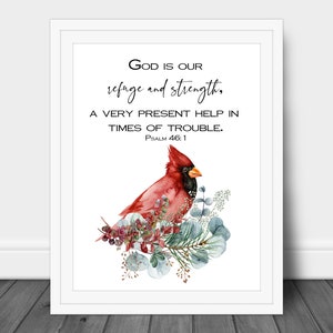 Cardinal print, God is our refuge, Loss of loved one, Sympathy gift, Printable cardinal art, Christian print, Cardinal picture, Psalm 46:1