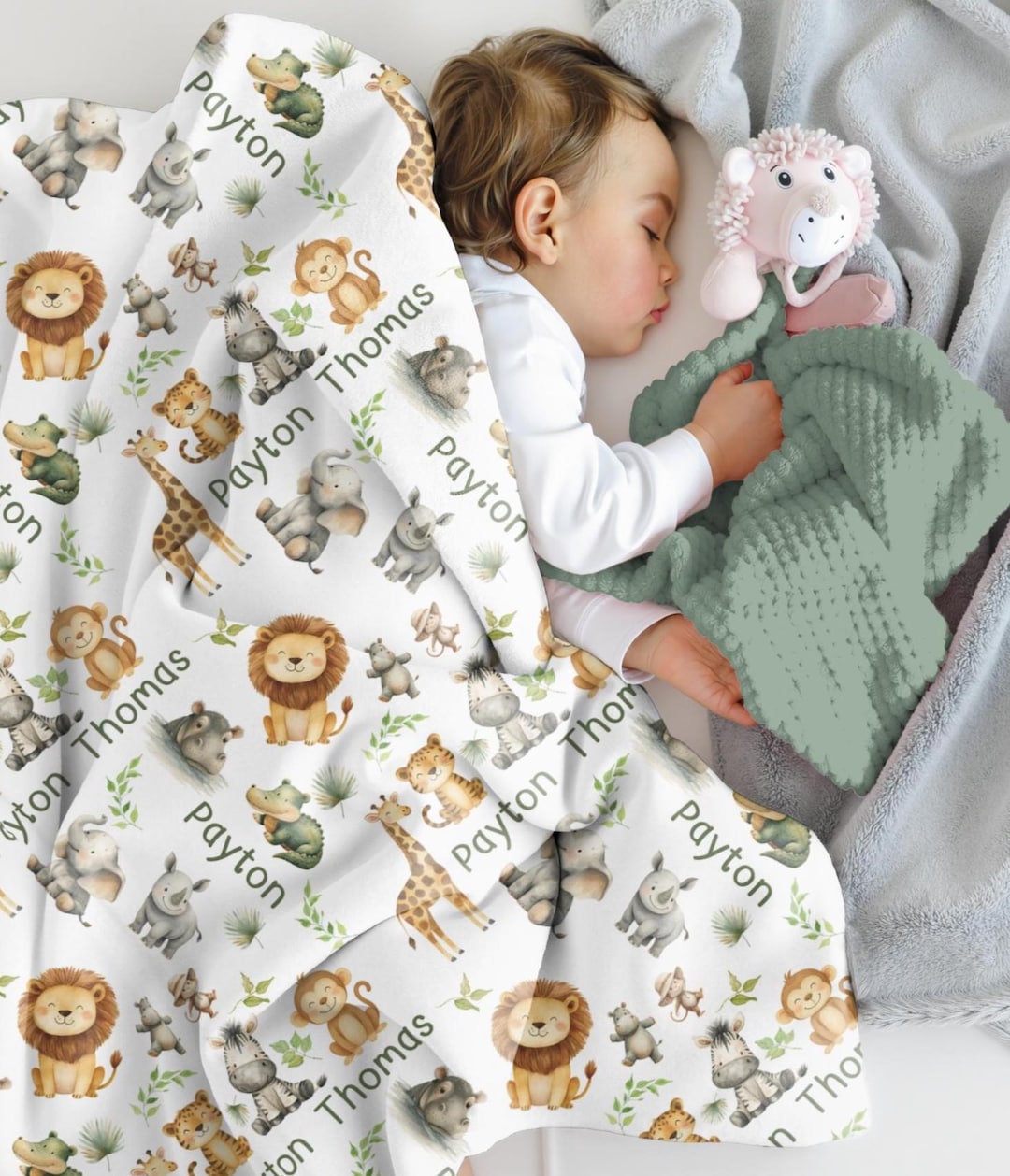 Custom Baby Boy Safari Animals Blanket Personalized Safari Baby Blanket ...