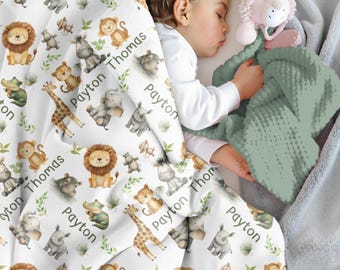 Custom Baby Boy Safari Animals Blanket Personalized Safari Baby Blanket Jungle Animals Boy Blanket Gift for Baby Boy Safari Nursery