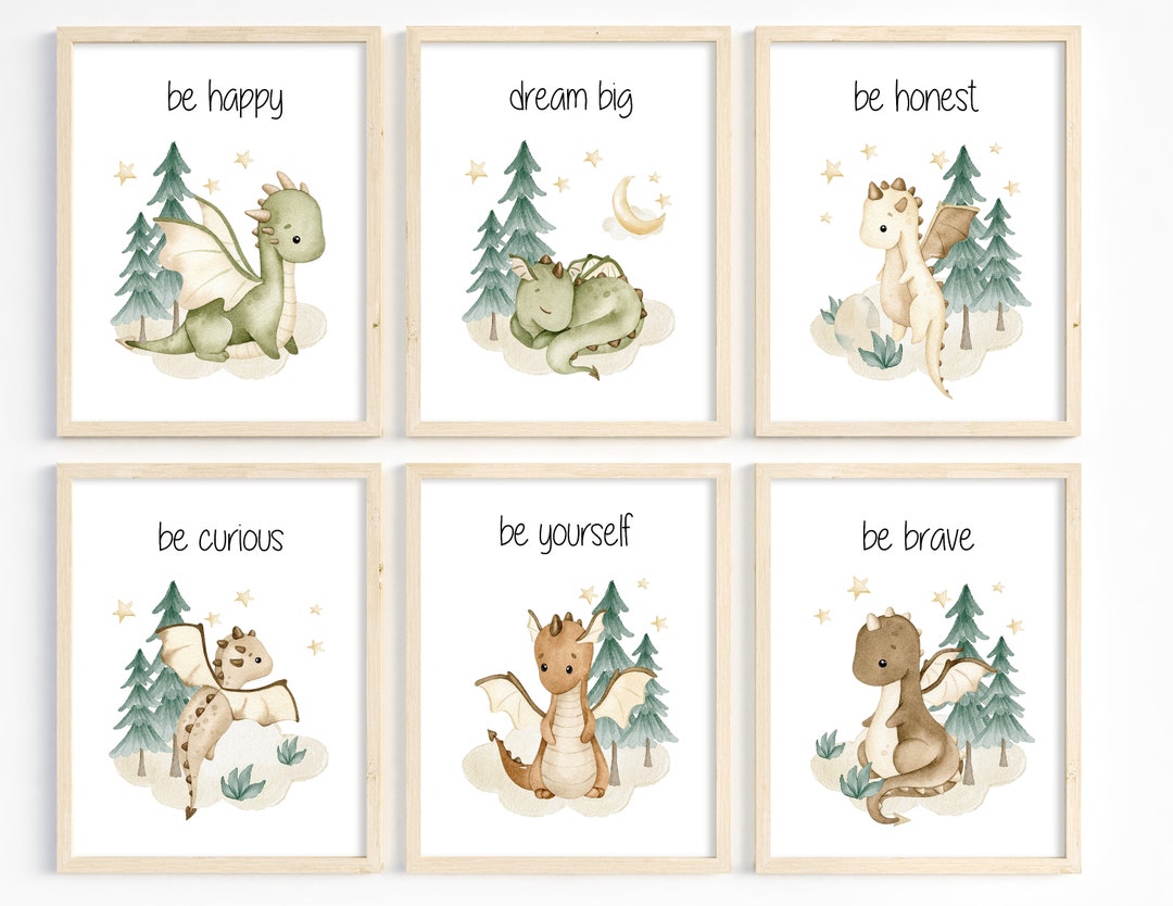 Dragon Nursery Art, Nursery Printable Art Set, DIY Nursery Decor, Dragon Prints, Mythical